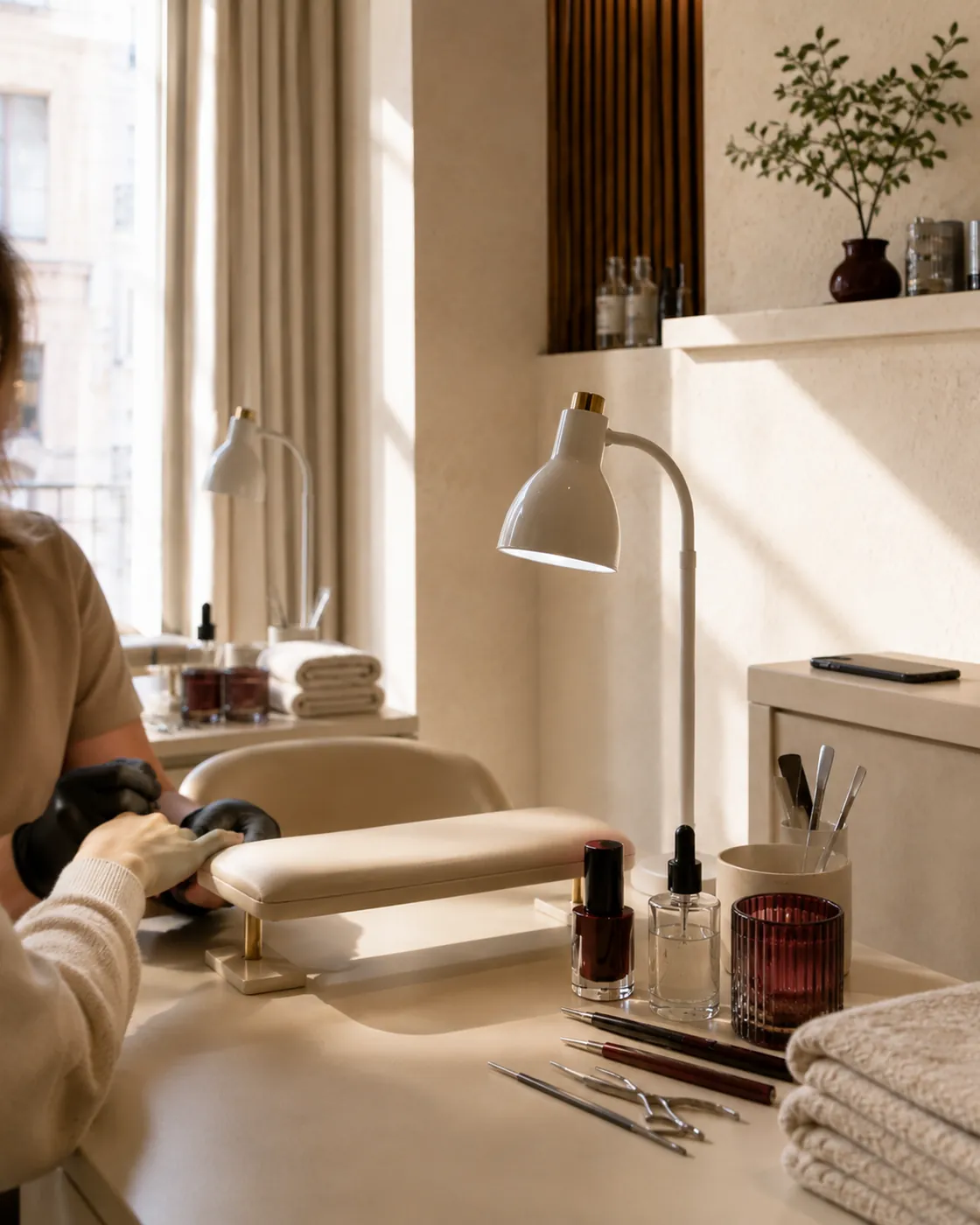 Le mani al lavoro su una manicure, senza il telefono a distrarre